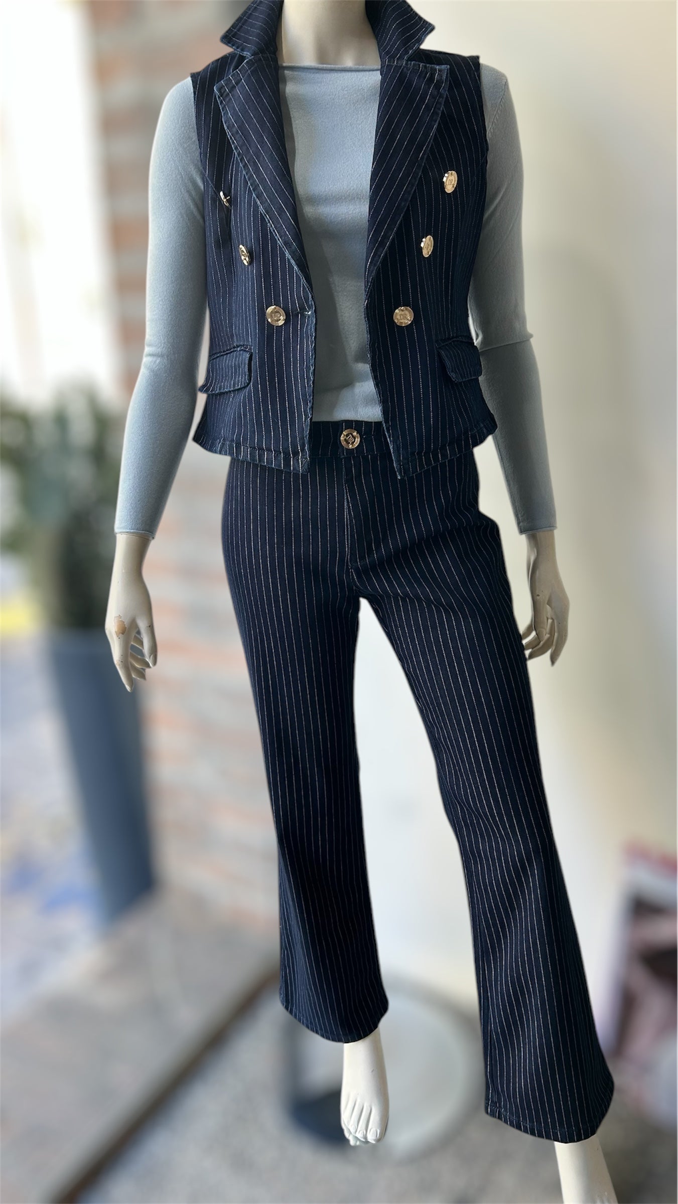 Gilet gessato in denim Denny Rose