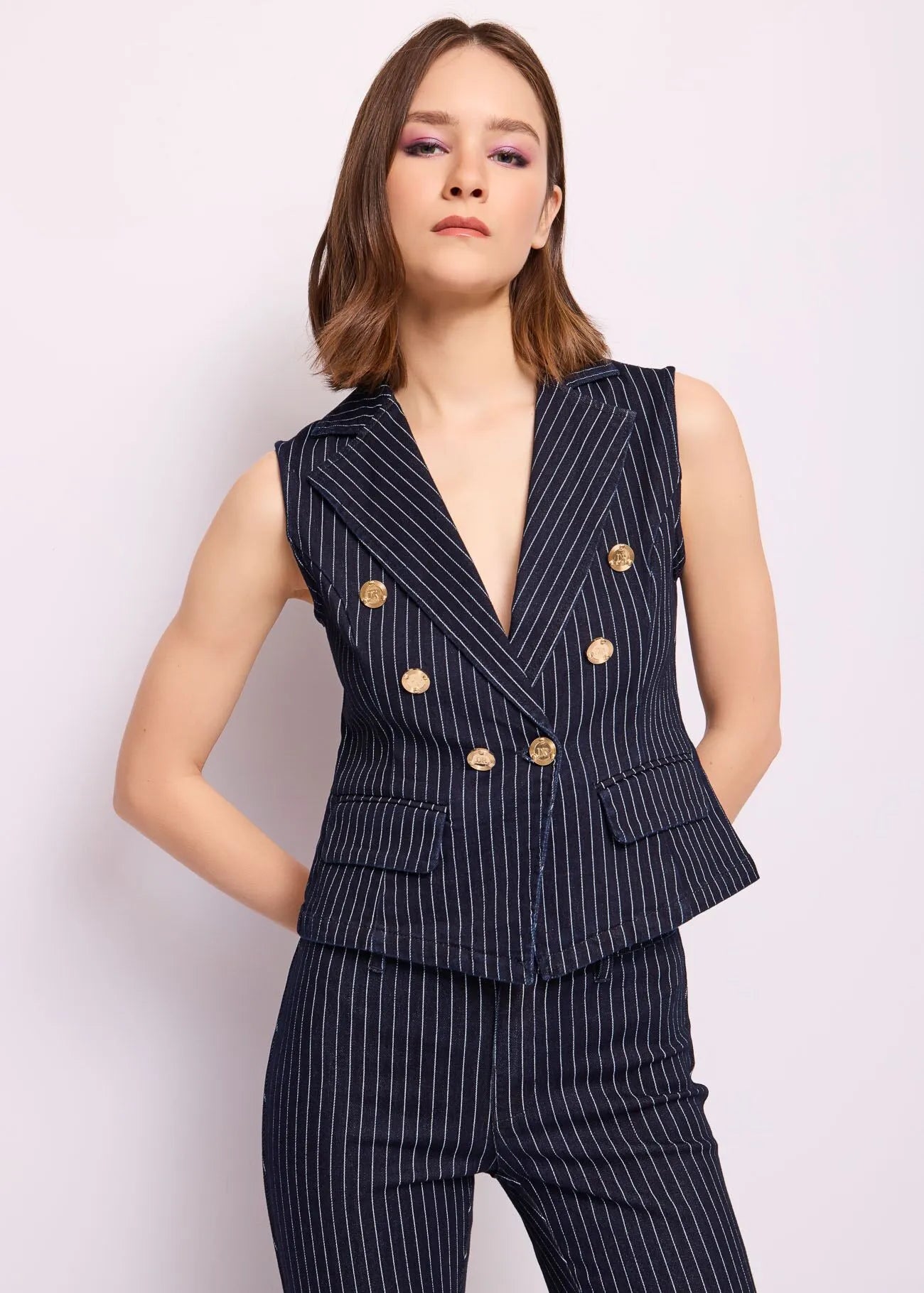 Gilet gessato in denim Denny Rose