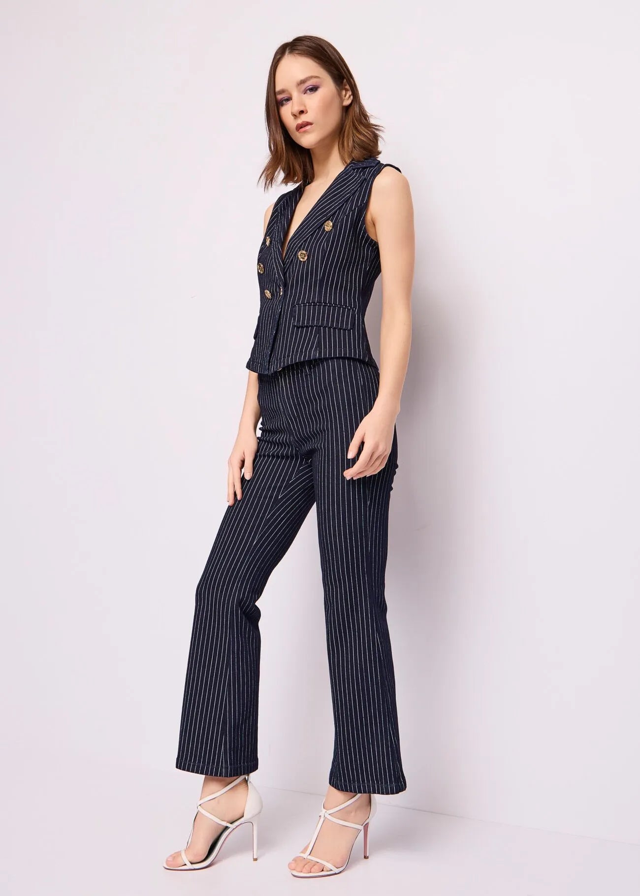 Gilet gessato in denim Denny Rose